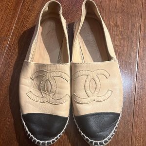 Chanel beige and black espadrilles size 38 but fit a 37. Moderate wear